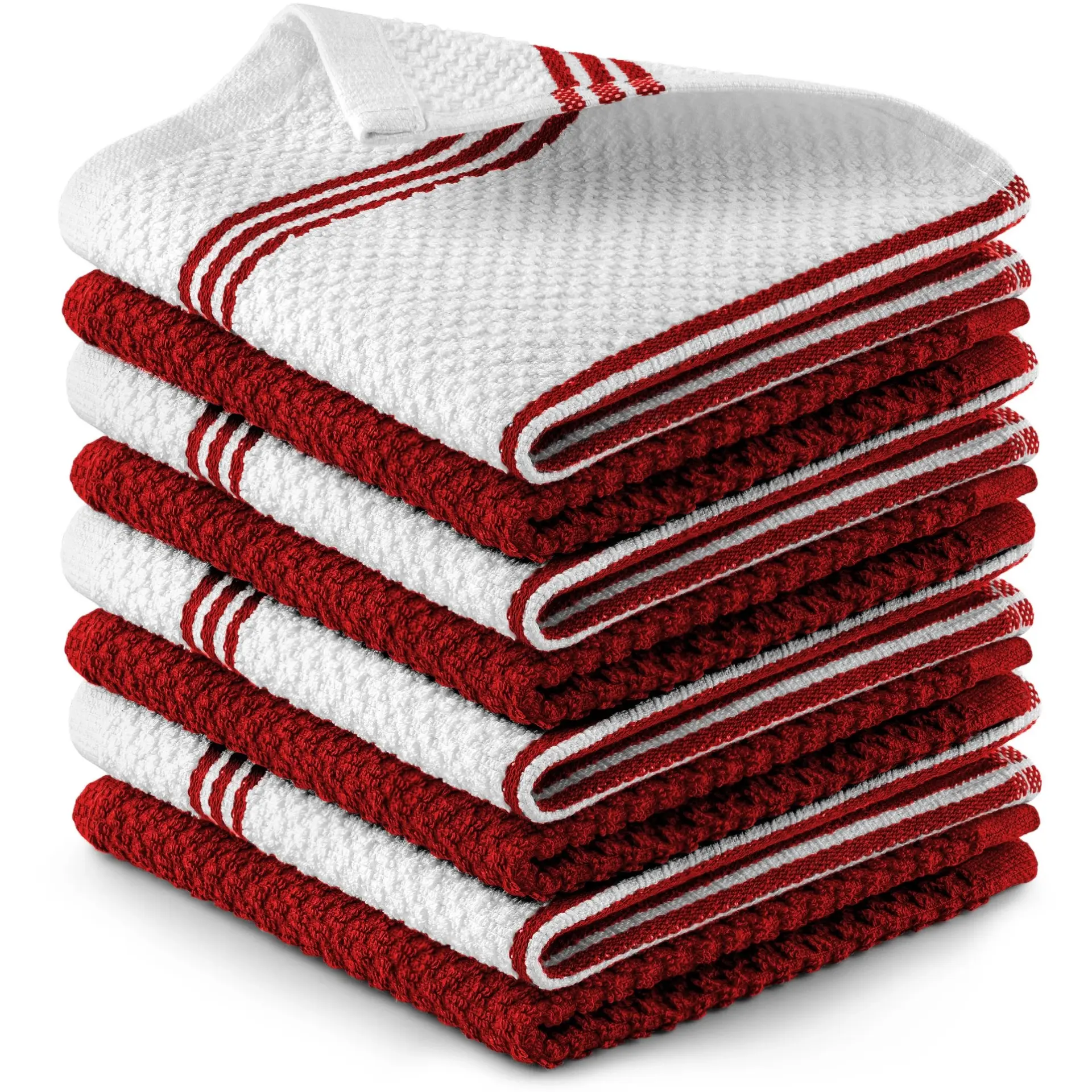 Zulay Kitchen Dish Towels - 12x12 Stripes 8 Pack Red