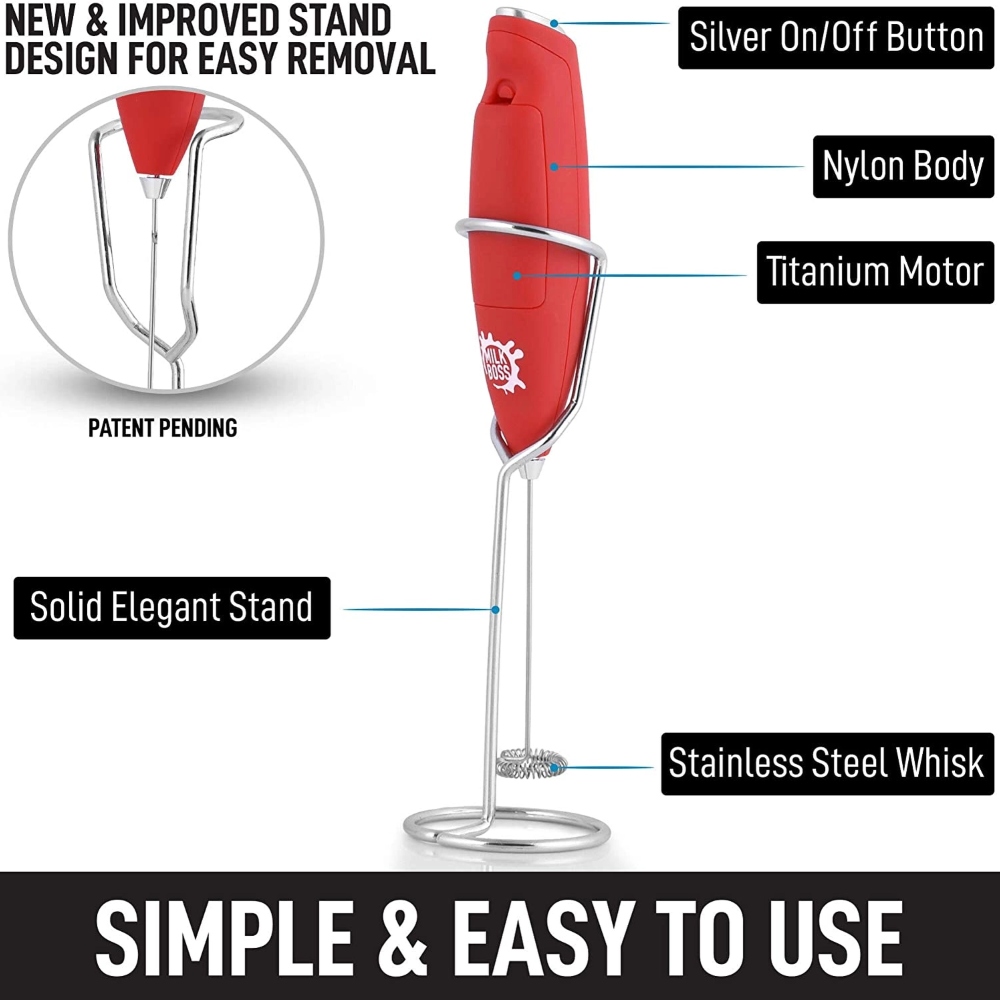 Zulay Kitchen: Milk Frother with Holster Stand (Red Color) - Giving Flavor