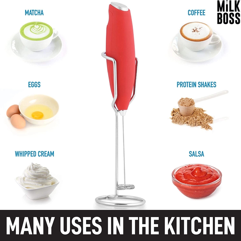 Zulay Kitchen: Milk Frother with Holster Stand (Red Color